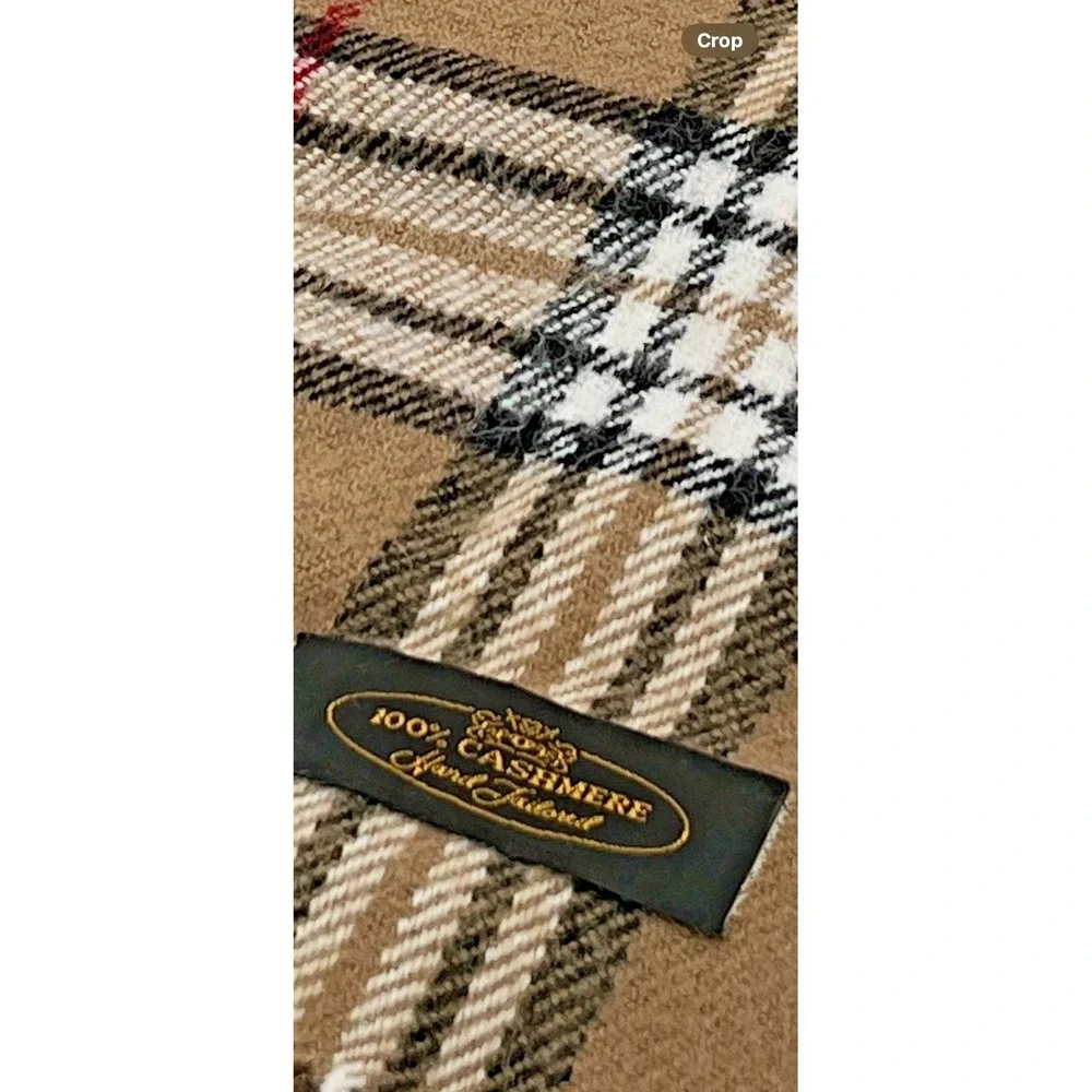 100% Cashmere Scarf Beige Check Plaid Long Rectangular Unisex Winter Luxury